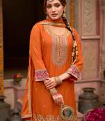 Orange embroidered chinon kurta trouser dupatta set
