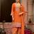Orange embroidered chinon kurta trouser dupatta set