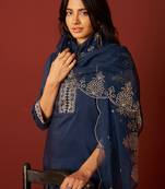 Navy blue embroidered chinon kurta trouser dupatta set