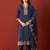 Navy blue embroidered chinon kurta trouser dupatta set