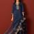 Navy blue embroidered chinon kurta trouser dupatta set