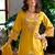 Yellow embroidered pure cotton kurta trouser dupatta set