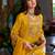 Yellow embroidered pure cotton kurta trouser dupatta set