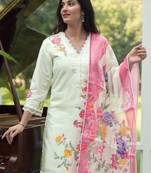 Off white embroidered silk kurta trouser dupatta set