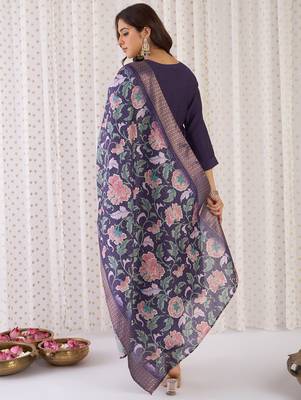 Purple embroidered silk kurta trouser dupatta set 2