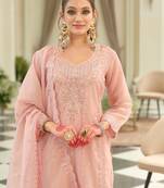 Pink embroidered silk kurta trouser dupatta set