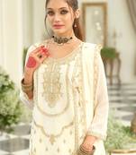 White embroidered chinon kurta trouser dupatta set