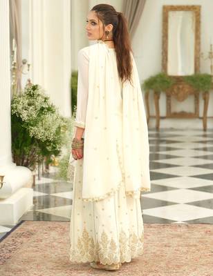 White embroidered chinon kurta trouser dupatta set 2