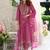 Pink embroidered pure cotton kurta trouser dupatta set
