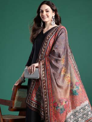 Black printed pure cotton kurta trouser dupatta set 1