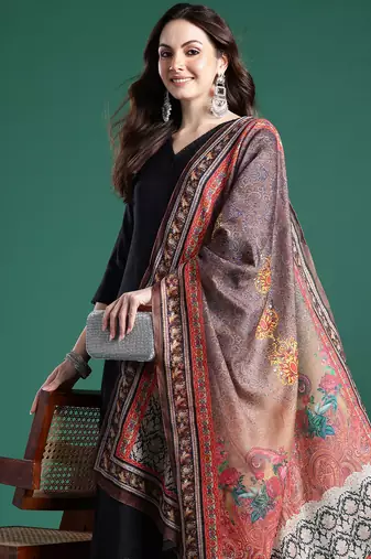 Black printed pure cotton kurta trouser dupatta set