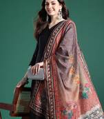 Black printed pure cotton kurta trouser dupatta set