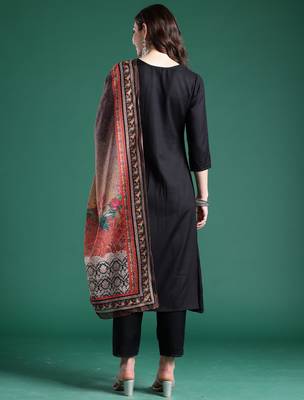 Black printed pure cotton kurta trouser dupatta set 2