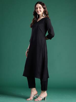 Black printed pure cotton kurta trouser dupatta set 3