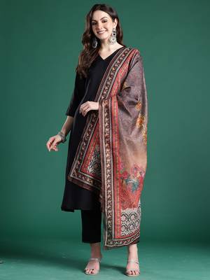 Black printed pure cotton kurta trouser dupatta set 4