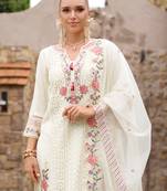 Off white embroidered silk kurta trouser dupatta set