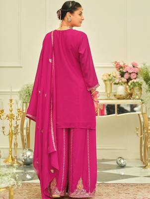 Pink embroidered chinon kurta trouser dupatta set 2