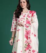 Off white printed pure cotton kurta trouser dupatta set
