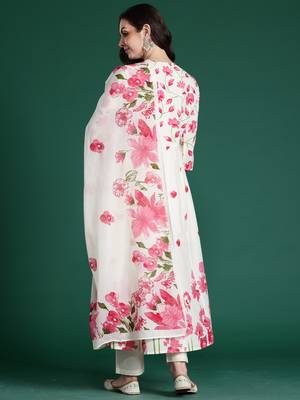 Off white printed pure cotton kurta trouser dupatta set 2