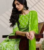 Green printed pure cotton kurta trouser dupatta set
