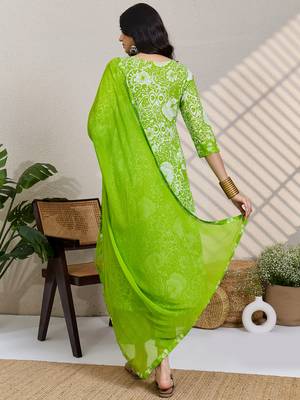 Green printed pure cotton kurta trouser dupatta set 2