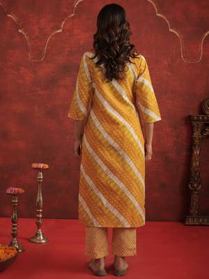Mustard printed pure cotton kurta trouser dupatta set 2