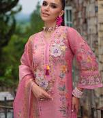 Pink embroidered linen kurta trouser dupatta set