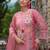 Pink embroidered linen kurta trouser dupatta set