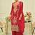 Red embroidered silk kurta trouser dupatta set