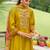 Yellow embroidered pure cotton kurta trouser dupatta set