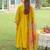 Yellow embroidered pure cotton kurta trouser dupatta set