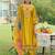 Yellow embroidered pure cotton kurta trouser dupatta set