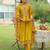 Yellow embroidered pure cotton kurta trouser dupatta set