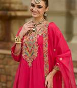 Pink embroidered silk kurta trouser dupatta set