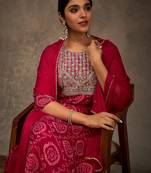 Pink printed georgette kurta trouser dupatta set