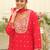 Red embroidered chinon kurta trouser dupatta set