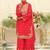 Red embroidered chinon kurta trouser dupatta set