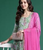 Green printed pure cotton kurta trouser dupatta set