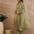 Green embroidered silk kurta trouser dupatta set