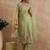 Green embroidered silk kurta trouser dupatta set