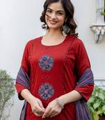 Orange printed pure cotton kurta trouser dupatta set