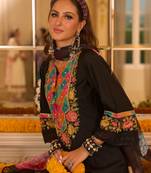 Black embroidered silk kurta trouser dupatta set