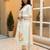 Off white embroidered pure cotton kurta trouser dupatta set