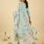 Blue embroidered linen kurta trouser dupatta set