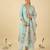 Blue embroidered linen kurta trouser dupatta set
