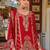 Red embroidered chinon kurta trouser dupatta set