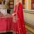 Red embroidered chinon kurta trouser dupatta set