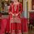 Red embroidered chinon kurta trouser dupatta set