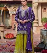 Purple embroidered chinon kurta trouser dupatta set