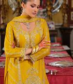 Yellow embroidered chinon kurta trouser dupatta set